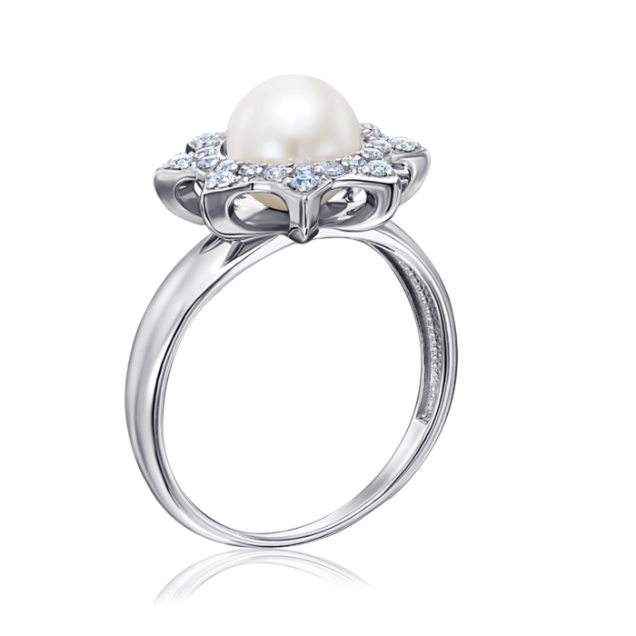 12345 Срібна каблучка з перлиною і фіанітами. Артикул 001280/12/1/1668 12345 грн4,318 12345