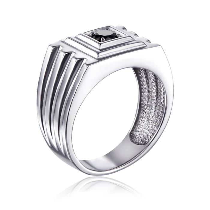 Серебряная печатка с черным фианитом. Артикул 00897/12/1/813