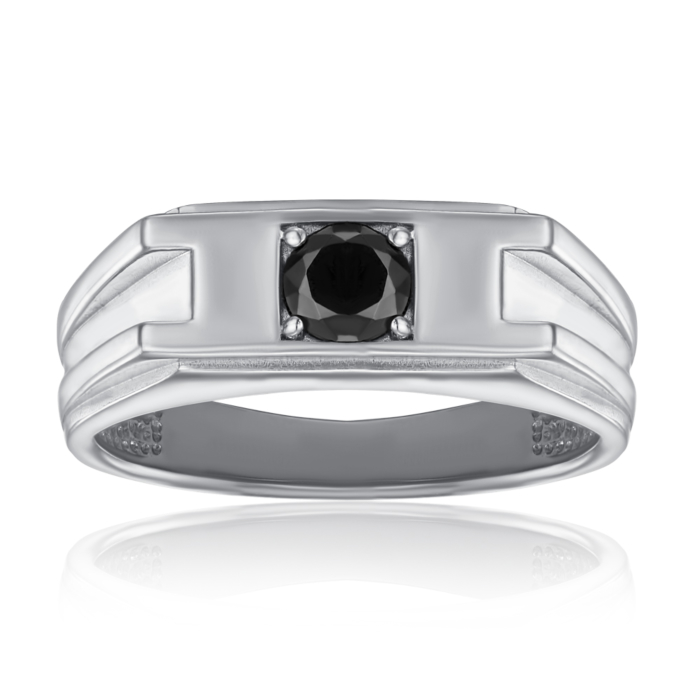 Серебряная печатка с черным фианитом. Артикул 00905/12/1/1224