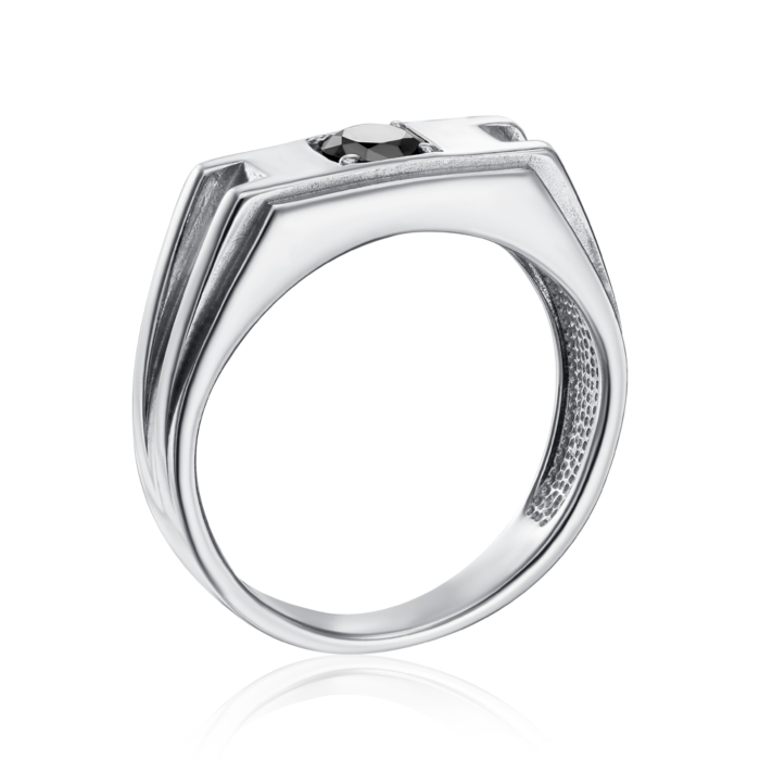 Серебряная печатка с черным фианитом. Артикул 00905/12/1/1224