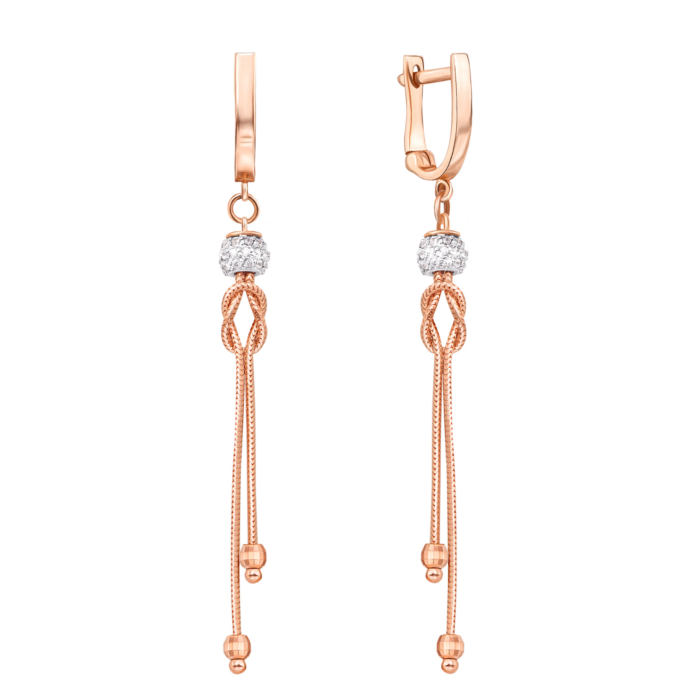 Золотые серьги-подвески с фианитами. Артикул 02889