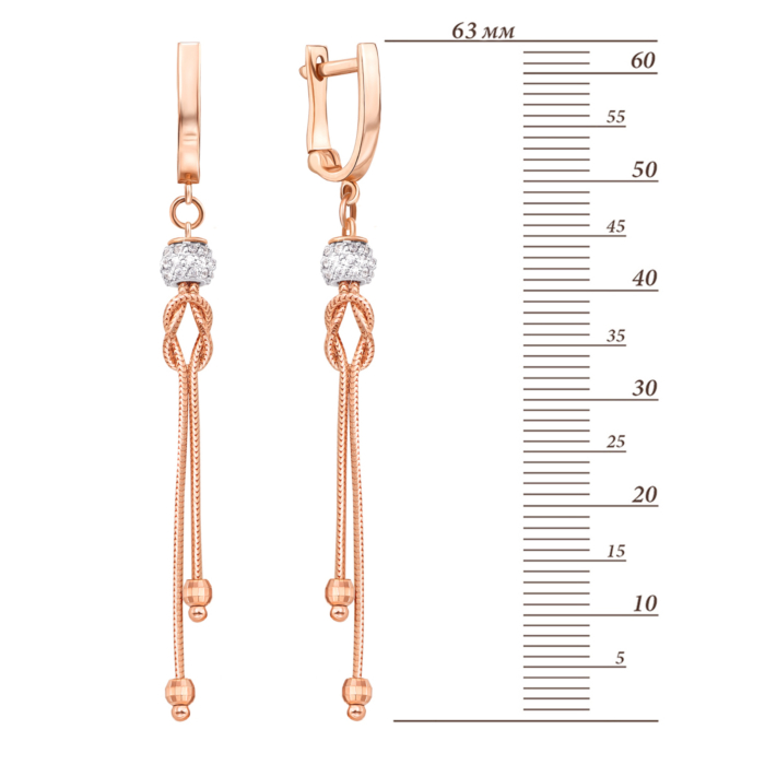 Золотые серьги-подвески с фианитами. Артикул 02889