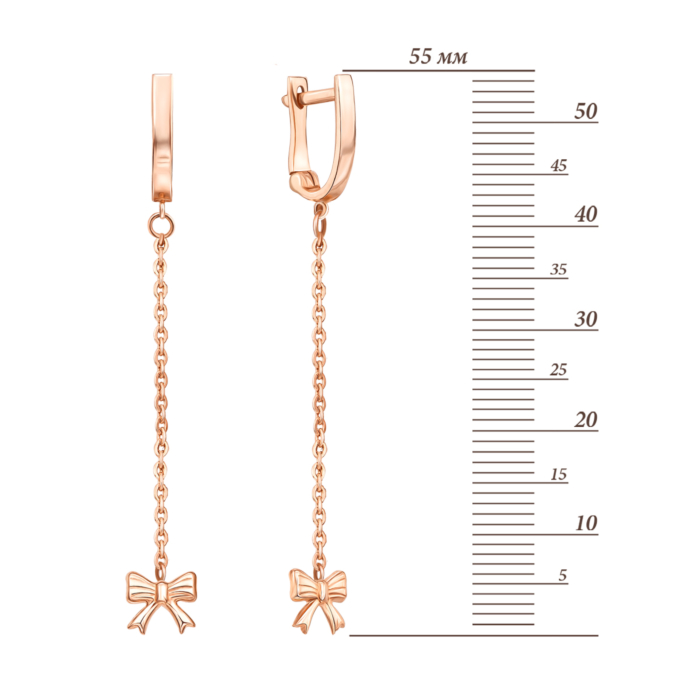 Золотые серьги-подвески «Бантики» без вставки. Артикул 02950/01/0