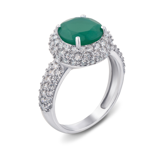 12345 Срібна каблучка з зеленим агатом і фіанітами. Артикул 1583/9р 12345 грн2,716 12345