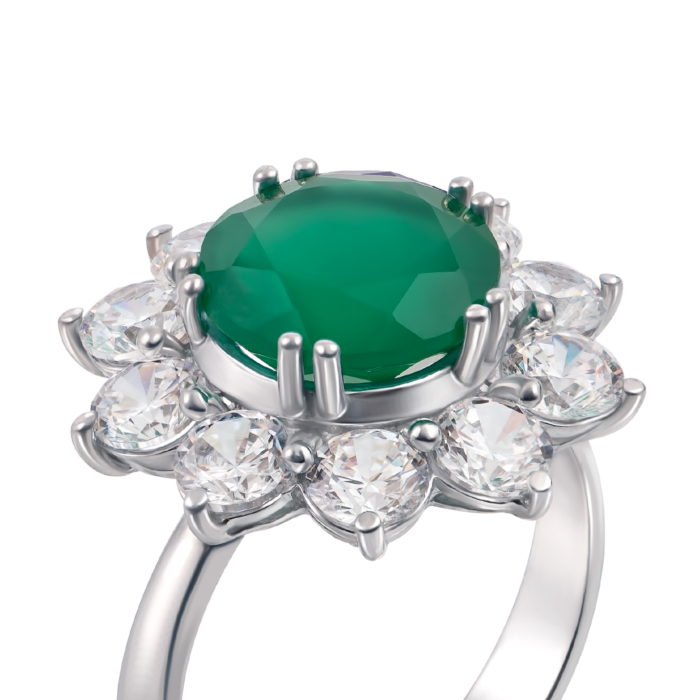 12345 Срібна каблучка з зеленим агатом і фіанітами. Артикул 1622/9р 12345 грн3,480 12345