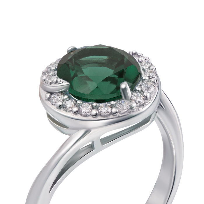 12345 Срібна каблучка з зеленим кварцом і фіанітами. Артикул 1673/9р 12345 грн2,933 12345