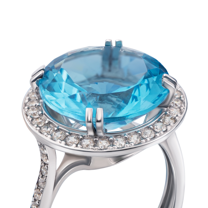 12345 Срібна каблучка з блакитним кварцом і фіанітами. Артикул 1687/9р 12345 грн4,227 12345