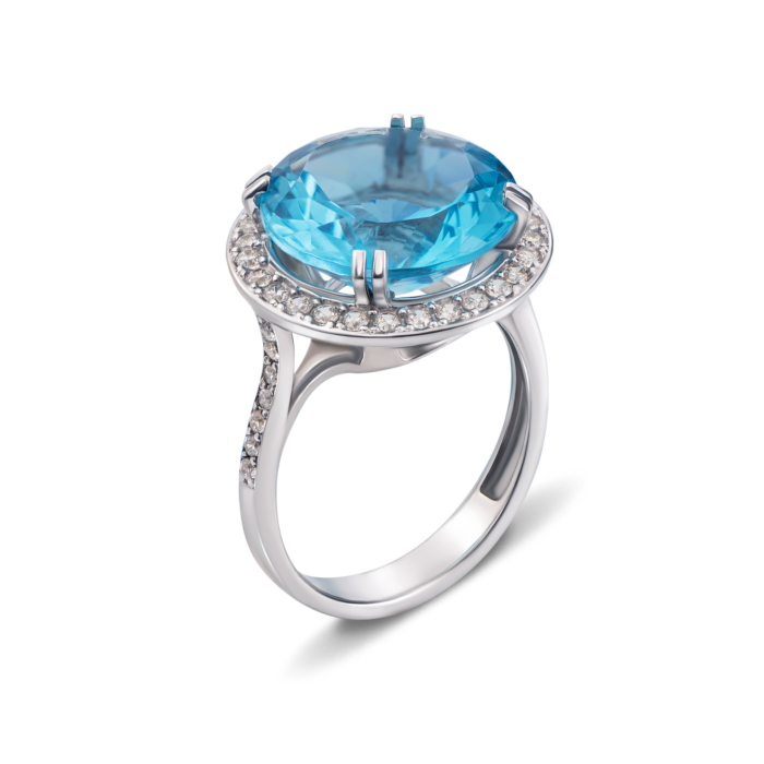 12345 Срібна каблучка з блакитним кварцом і фіанітами. Артикул 1687/9р 12345 грн4,227 12345