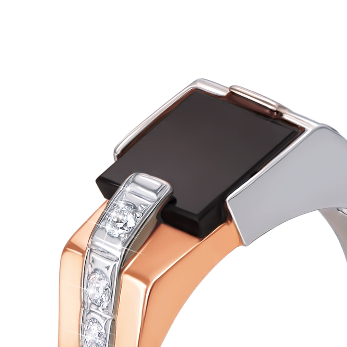 Золотая печатка с ониксом и фианитом. Артикул 19015