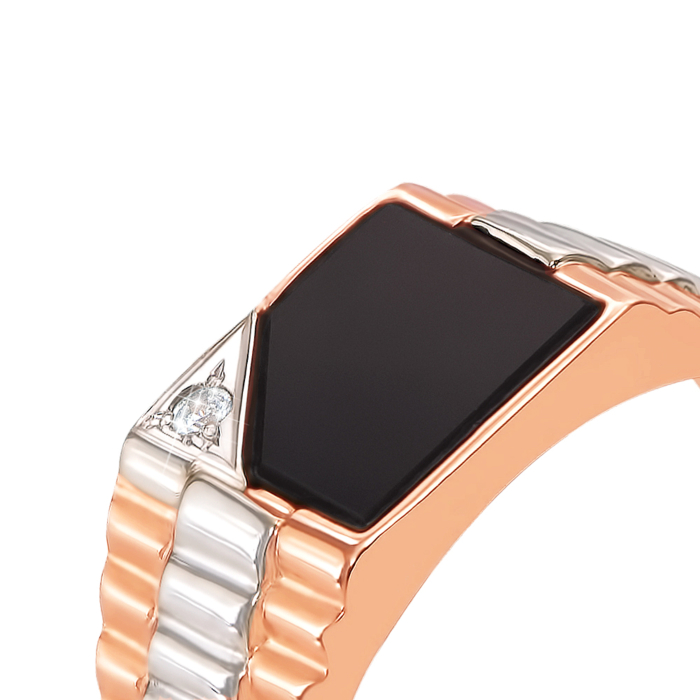 12345 Золота печатка з оніксом і фіанітом. Артикул 19029 12345 грн19,482 12345