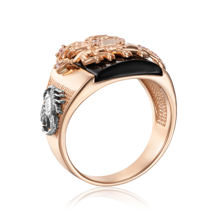 Золотая печатка с ониксом и фианитами. 19058/01/1/877 (19058)