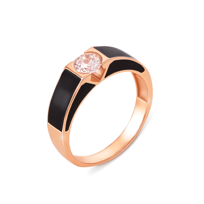 Золотая печатка с фианитом и эмалью. Артикул 19079