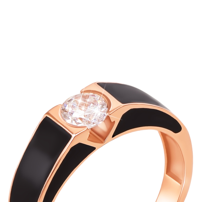 Золотая печатка с фианитом и эмалью. Артикул 19079