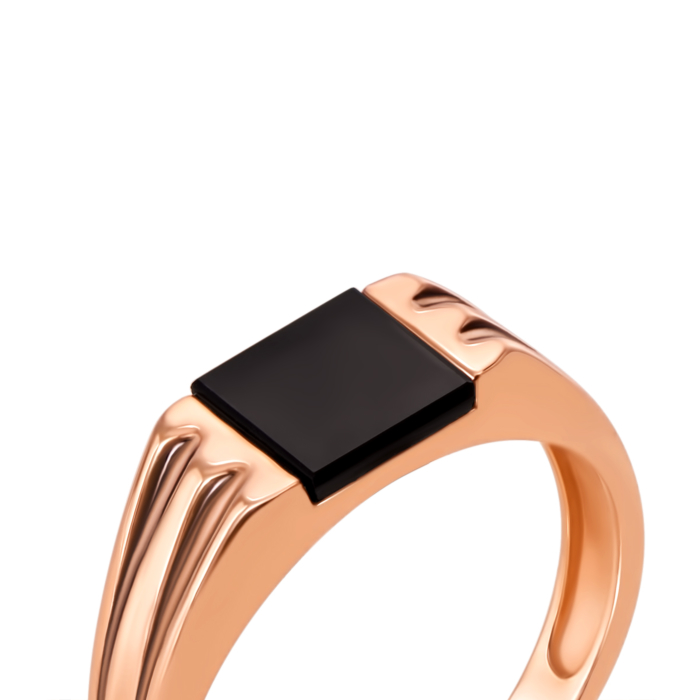 Золотая печатка с ониксом и эмалью. Артикул 19088