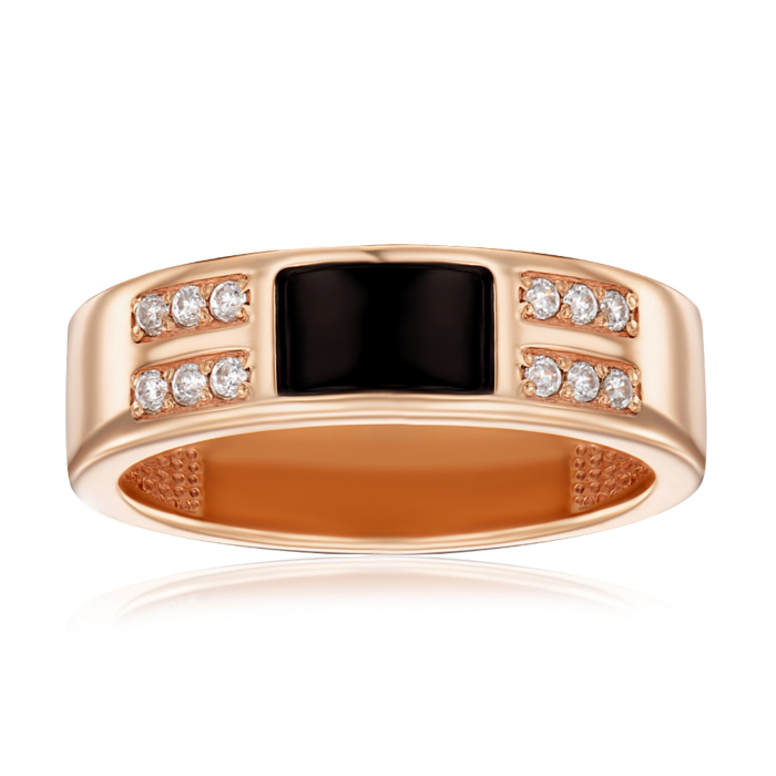 Золотая печатка с ониксом и фианитами. Артикул 19095/01/0/844