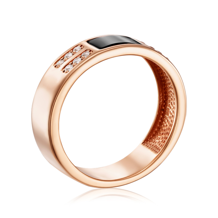 Золотая печатка с ониксом и фианитами. Артикул 19095/01/0/844