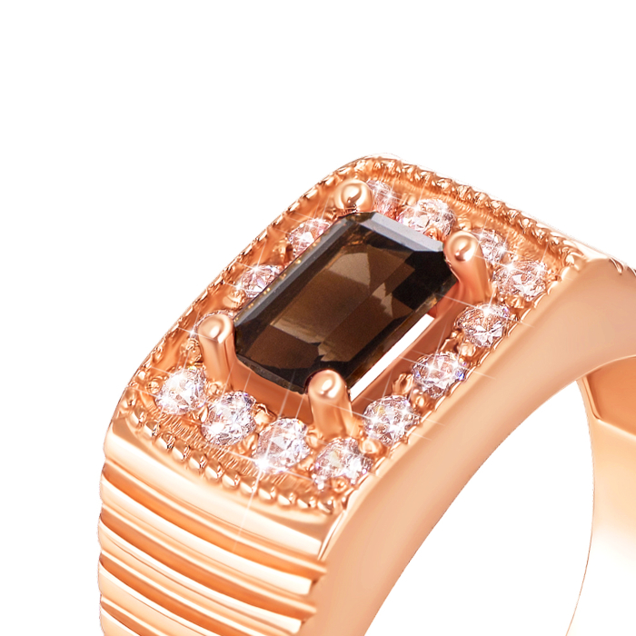 Золотая печатка с раухтопазом и фианитами. Артикул 19100/раух