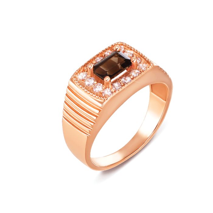 Золотая печатка с раухтопазом и фианитами. Артикул 19100/раух