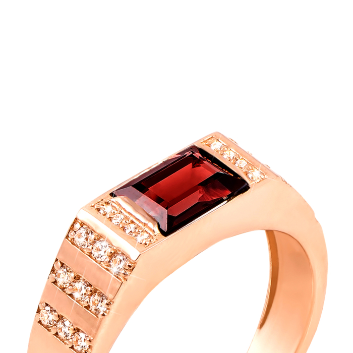 Золотая печатка с гранатом и фианитами. Артикул 19105/гр