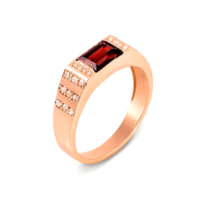 Золотая печатка с гранатом и фианитами. Артикул 19105/гр