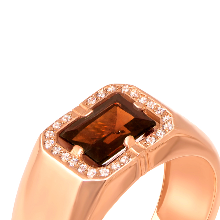 Золотая печатка с раухтопазом и фианитами. Артикул 19112/раух