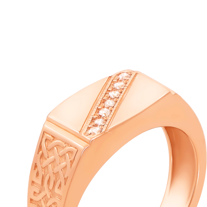 Золотая печатка с фианитами. Артикул 19121