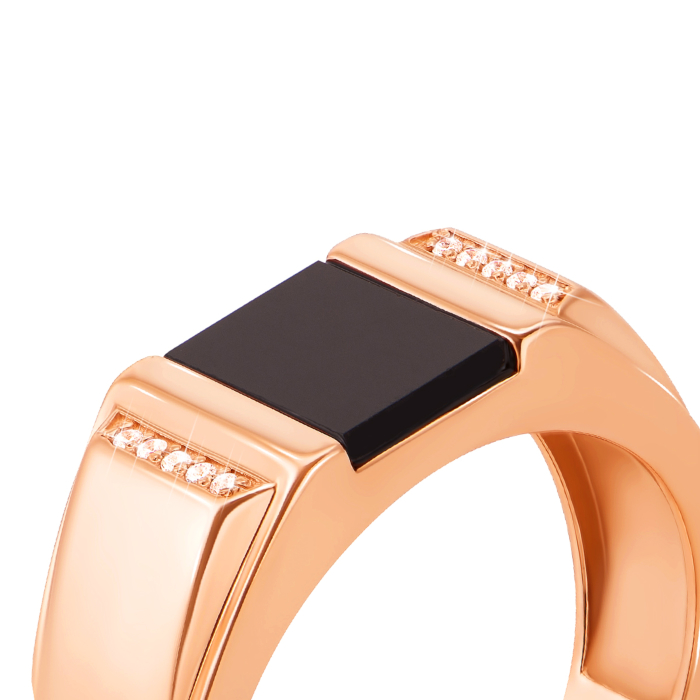 Золотая печатка с ониксом и фианитами. Артикул 19124