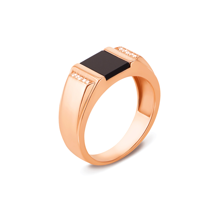 Золотая печатка с ониксом и фианитами. Артикул 19124