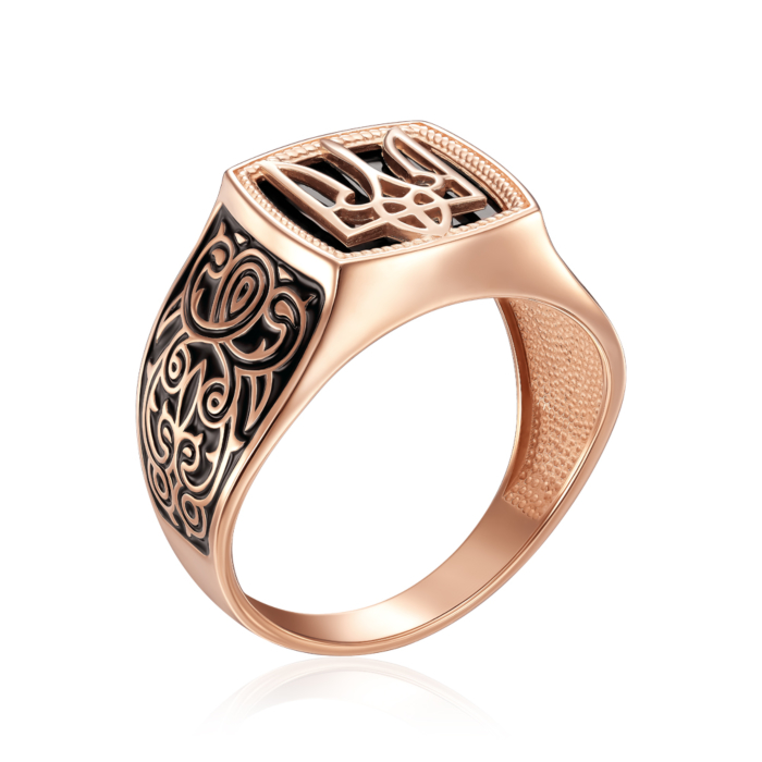 Золотое кольцо с ониксом и эмалью. Артикул 19171/01/0/21066