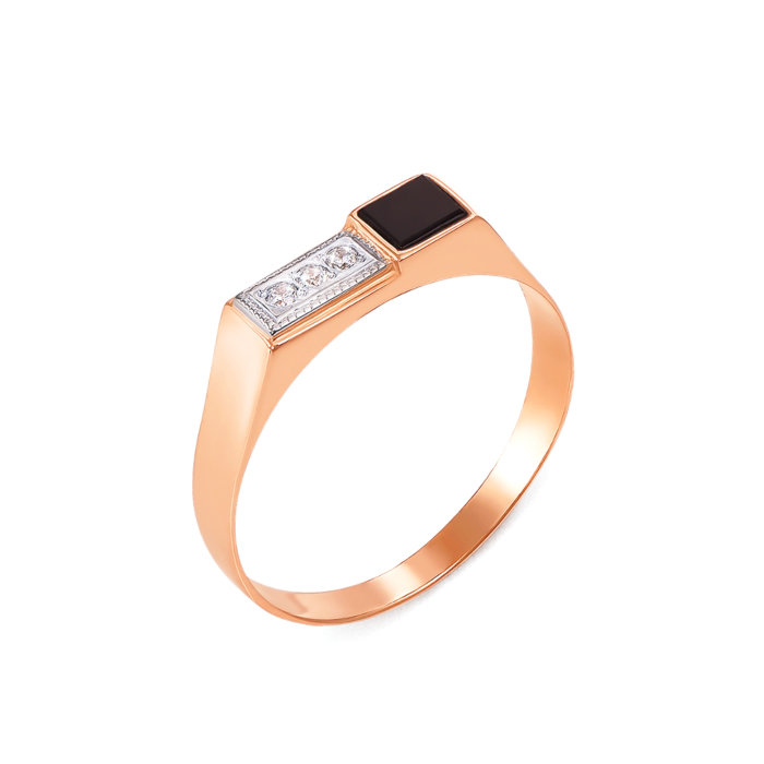 Золотая печатка с ониксом и фианитами. Артикул 1918