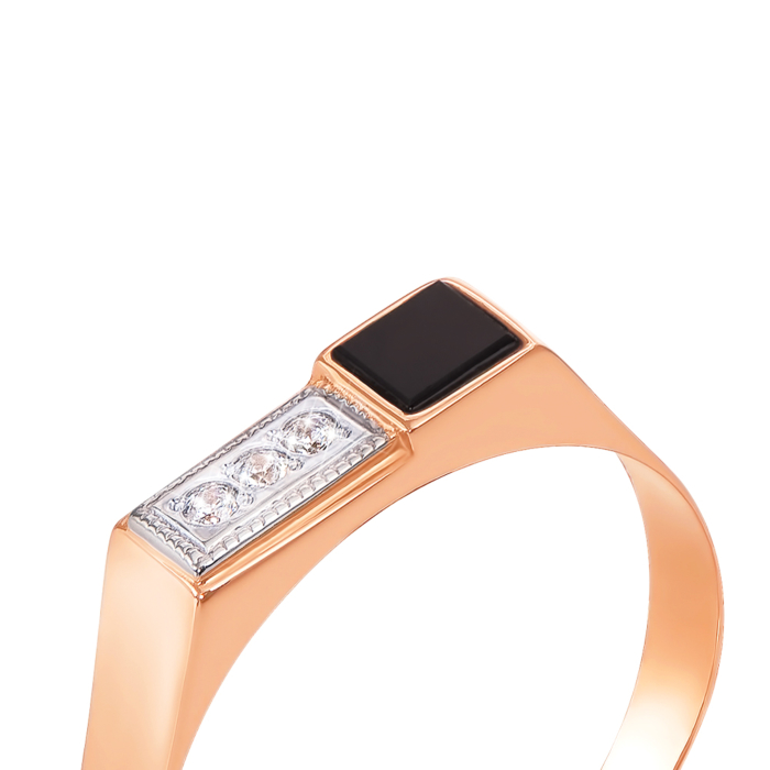 Золотая печатка с ониксом и фианитами. Артикул 1918