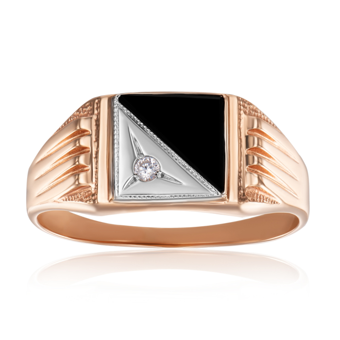 12345 Золота печатка з оніксом і фіанітом. Артикул 1921/01/1/118 (1921) 12345 грн16,590 12345