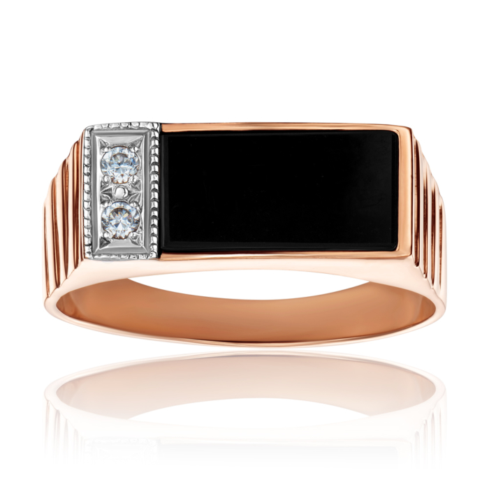 12345 Золота печатка з оніксом і фіанітами. Артикул 1922/01/1/1028 (1922) 12345 грн12,804 12345