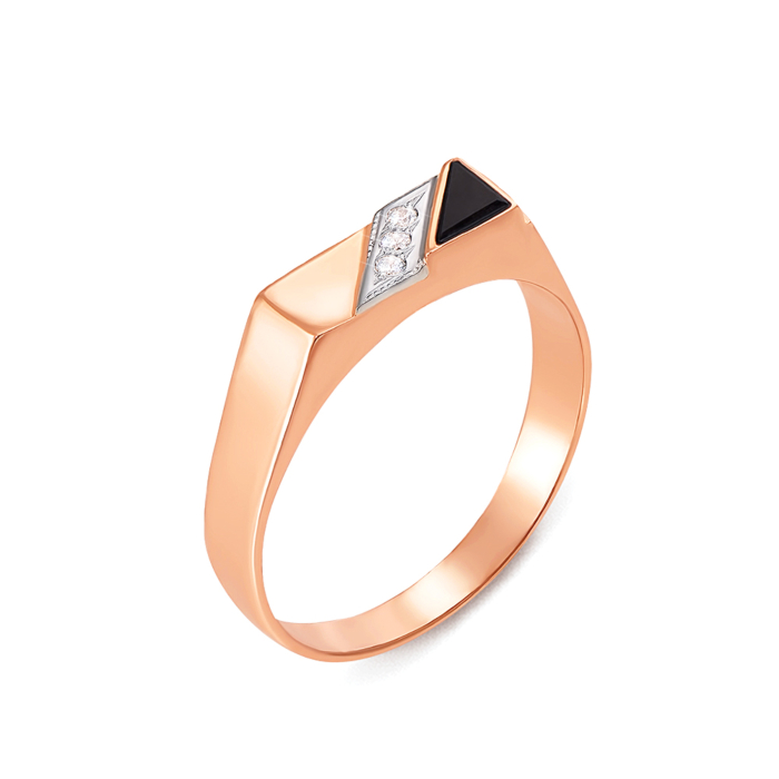 Золотая печатка с ониксом и фианитами. Артикул 1926