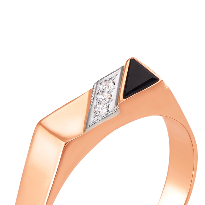 Золотая печатка с ониксом и фианитами. Артикул 1926