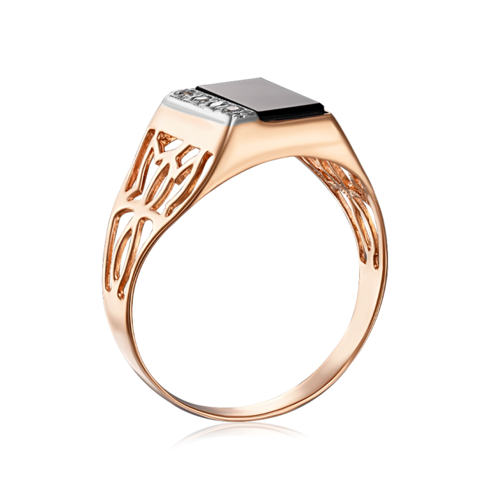 Золота печатка с ониксом и фианитами. Артикул 1927/1