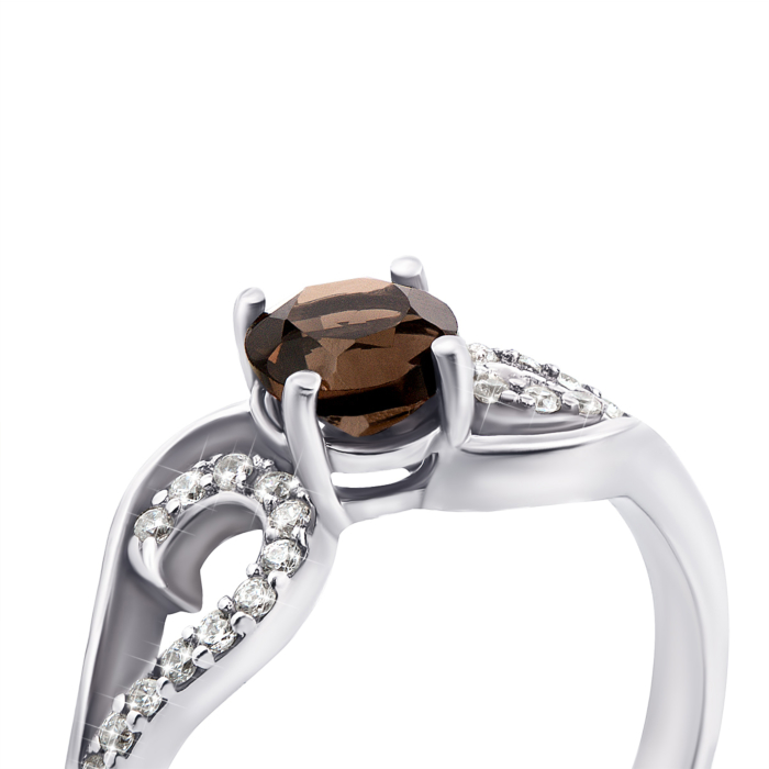 12345 Срібна каблучка з димчастим кварцем і фіанітами. Артикул 1936/9р 12345 грн2,036 12345