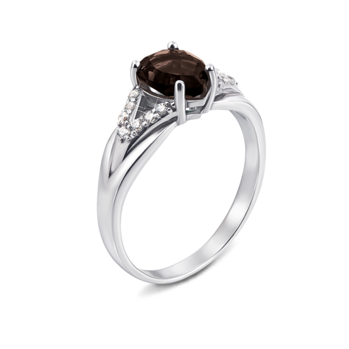 12345 Срібна каблучка з димчастим кварцом і фіанітами. Артикул 1937/9р 12345 грн2,601 12345