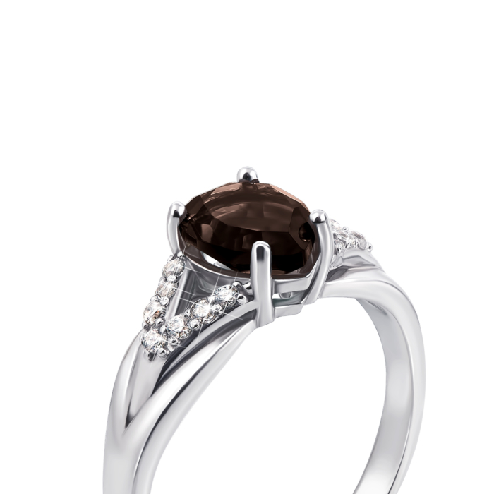 12345 Срібна каблучка з димчастим кварцом і фіанітами. Артикул 1937/9р 12345 грн2,601 12345