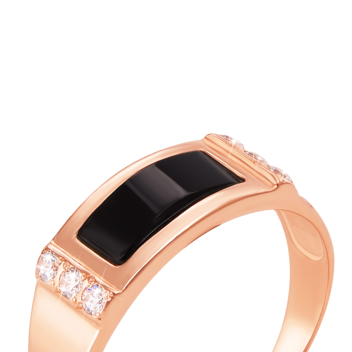 Золотая печатка с ониксом и фианитами. Артикул 1940