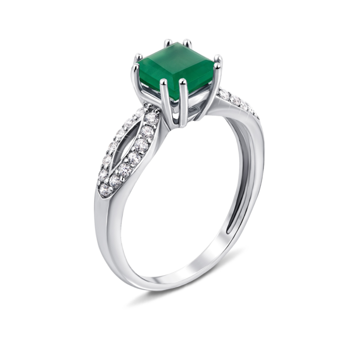 12345 Срібна каблучка з зеленим агатом і фіанітами. Артикул 1979/9р 12345 грн2,193 12345