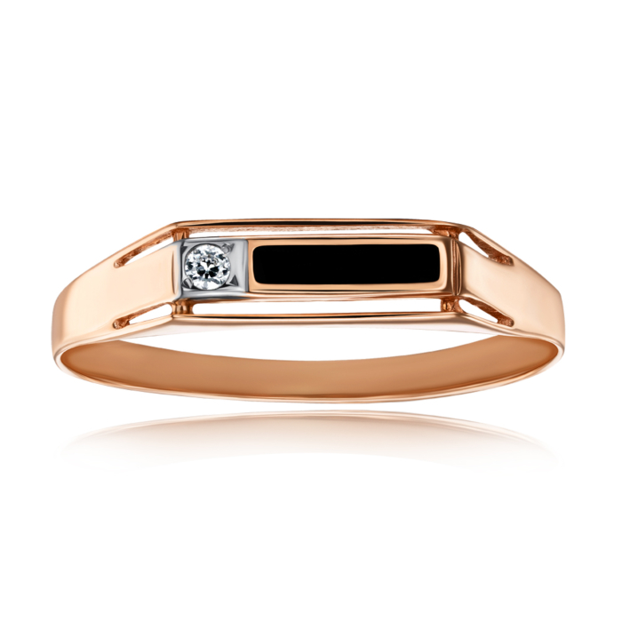 Золотая печатка с эмалью и фианитом. Артикул 1985/01/1/771