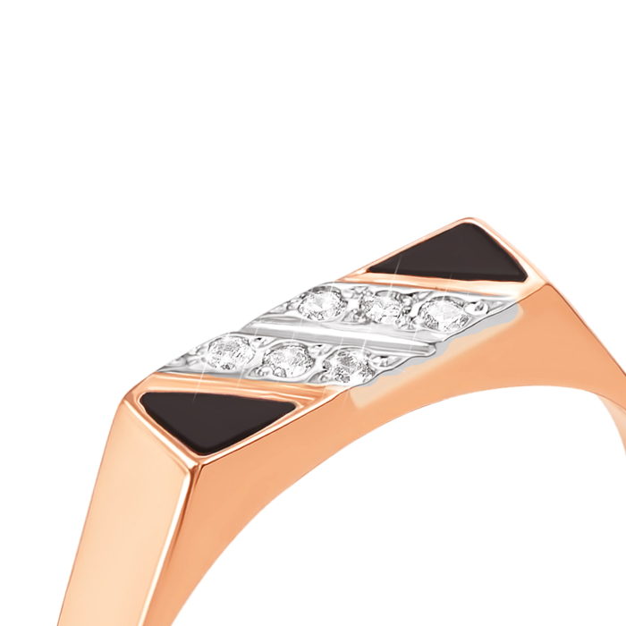 Золотая печатка с фианитами и эмалью. Артикул 1993