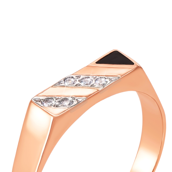 Золотая печатка с фианитами и эмалью. Артикул 1994