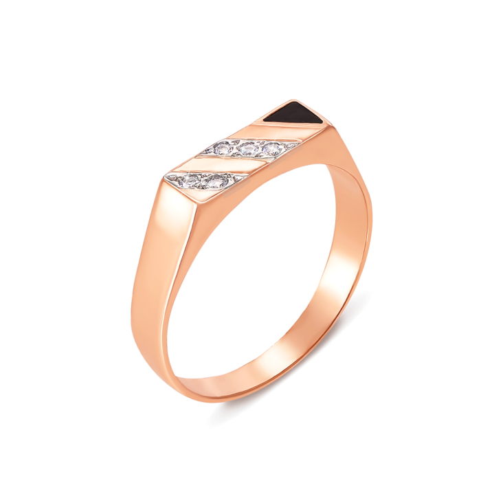 Золотая печатка с фианитами и эмалью. Артикул 1994