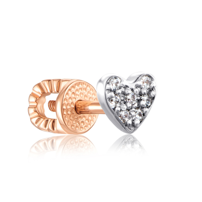 Золотой одиночный пуссет «Сердце». Артикул 21056-0/01/1/1