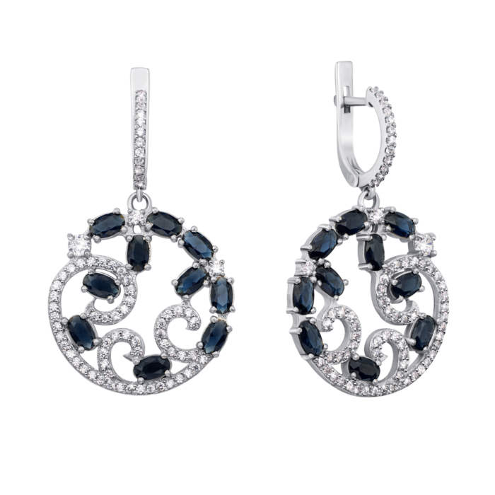 12345 Срібні сережки-підвіски з гідротермальним сапфіром і фіанітами. Артикул 2133/9р 12345 грн8,341 12345