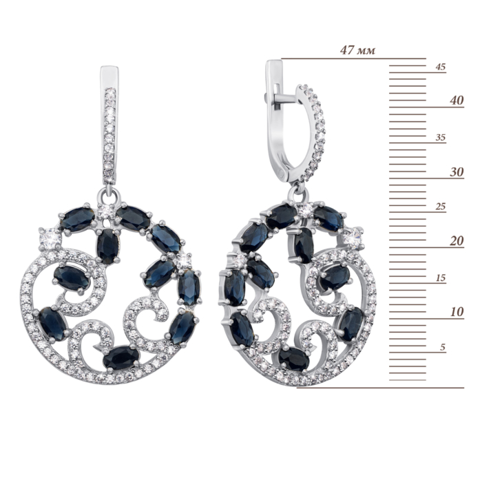 12345 Срібні сережки-підвіски з гідротермальним сапфіром і фіанітами. Артикул 2133/9р 12345 грн8,341 12345