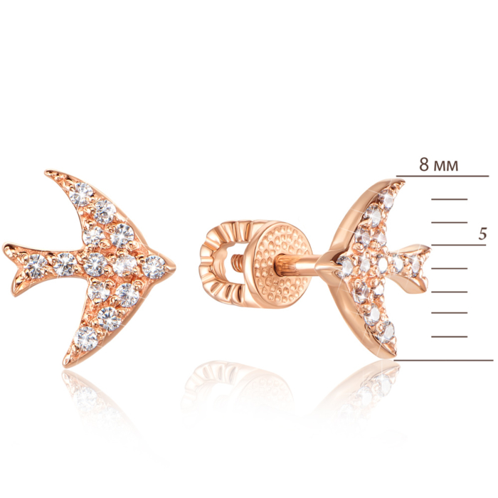 12345 Золотые пуссеты «Ласточка» с фианитами. Артикул 21860/01/0/323 12345 грн7,042 12345