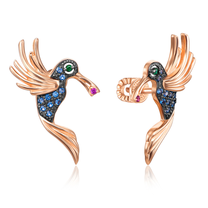 12345 Золоті пусети «Колібрі» з фіанітами. Артикул 21939/01/1/1282 12345 грн14,591 12345